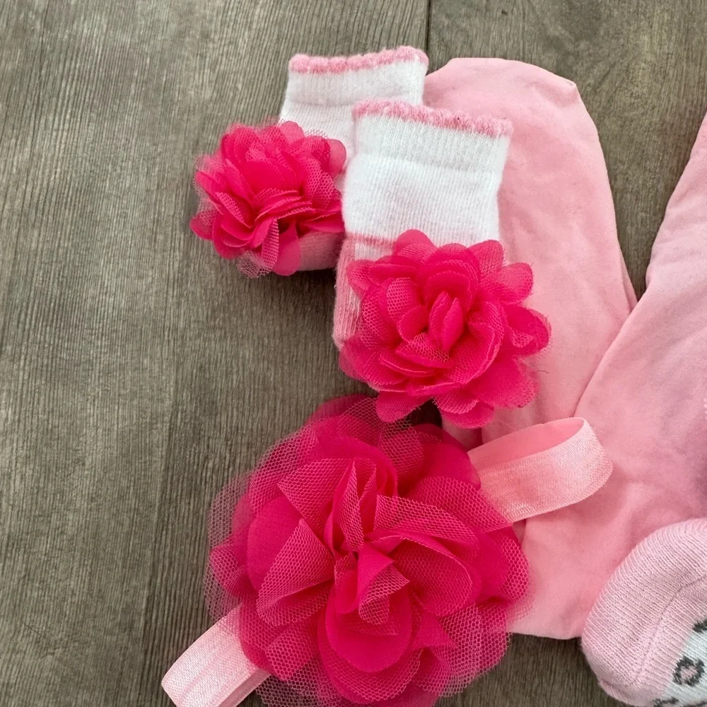 0-6 m baby girl accessory lot -pantyhose, socks bundle, hair piece, hand booties